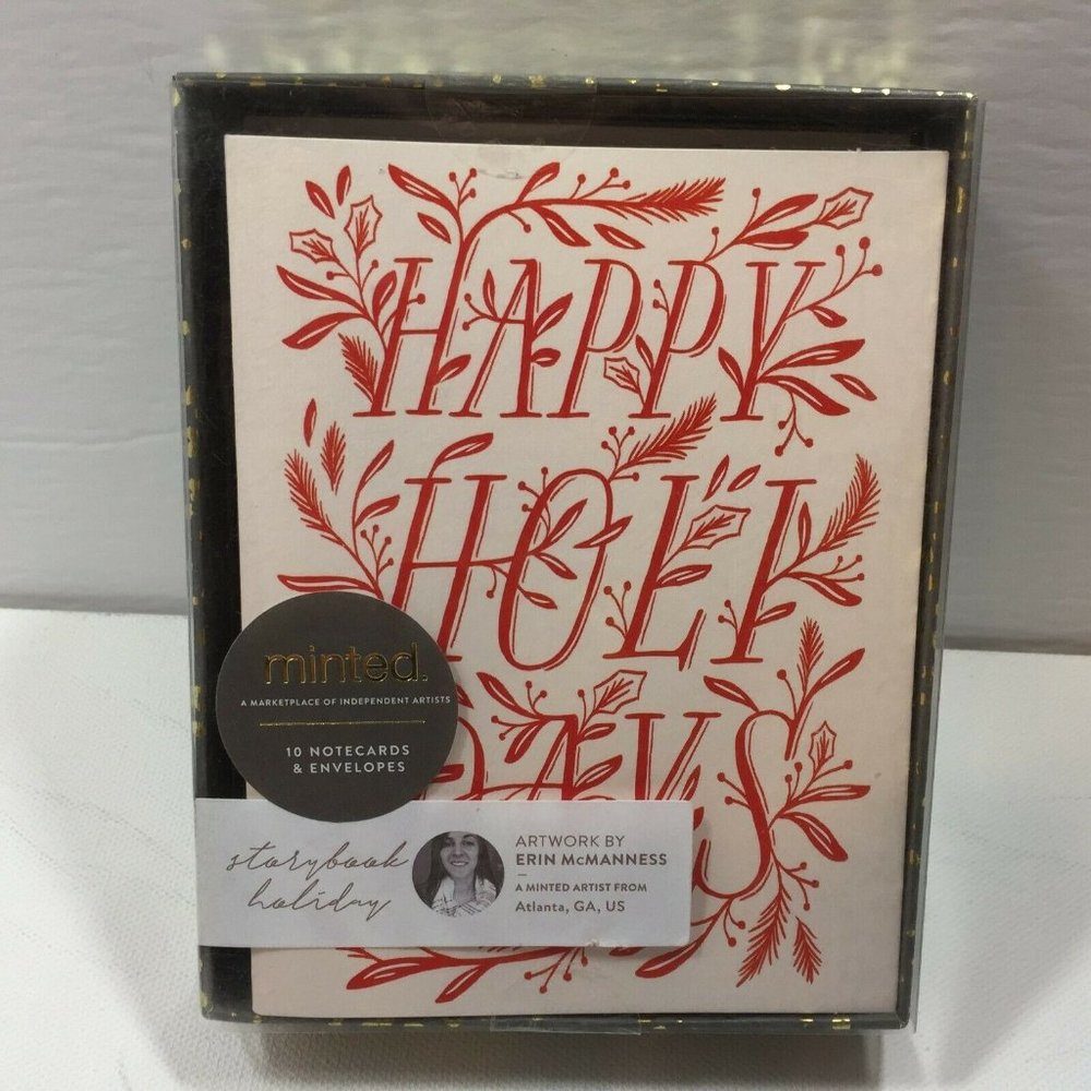 Minted Happy Holidays Red White Christmas Cards Envelopes Peace Love Happiness